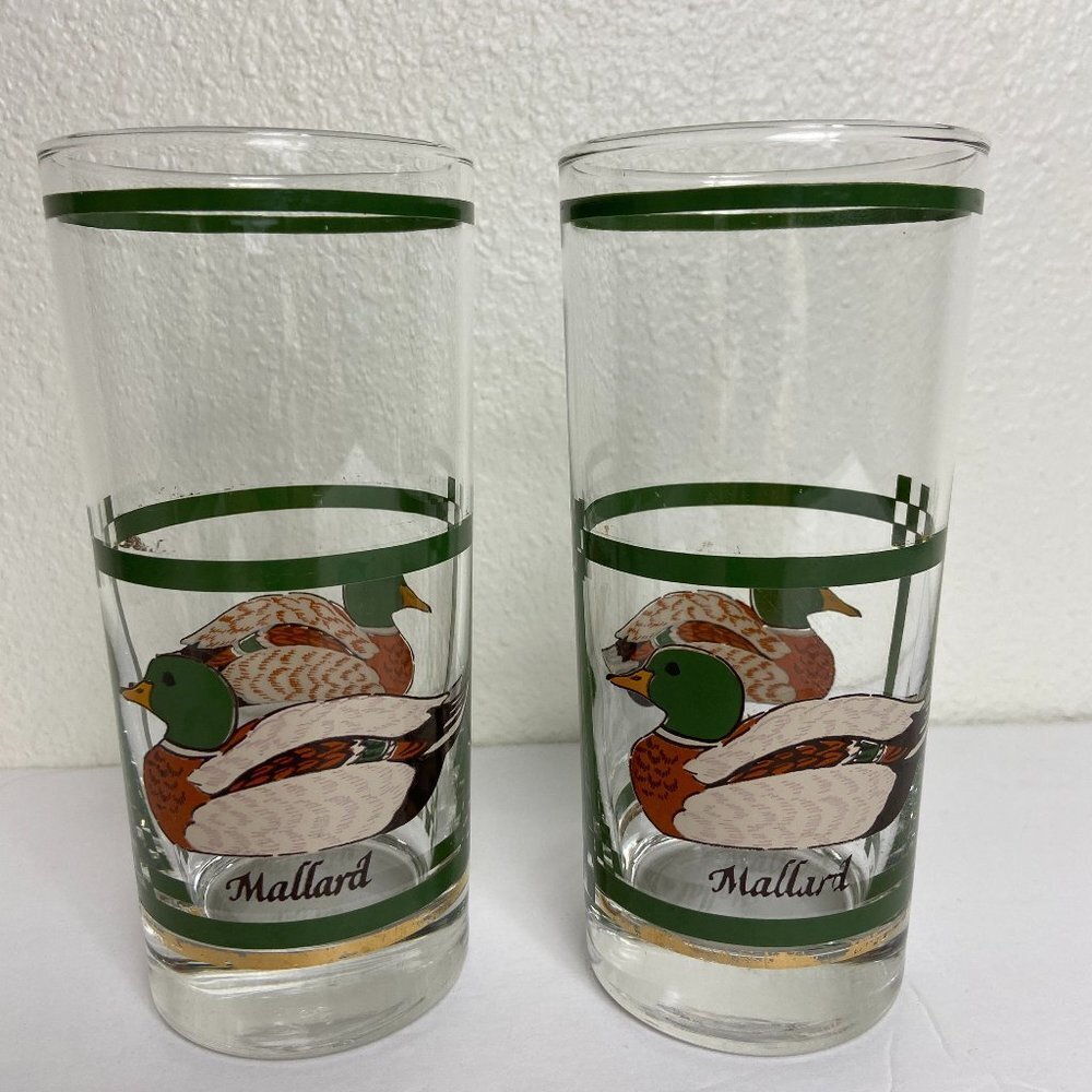 Vintage Libbey glass Mallard ducks glassware drinkware 40s 50s 60s set 2